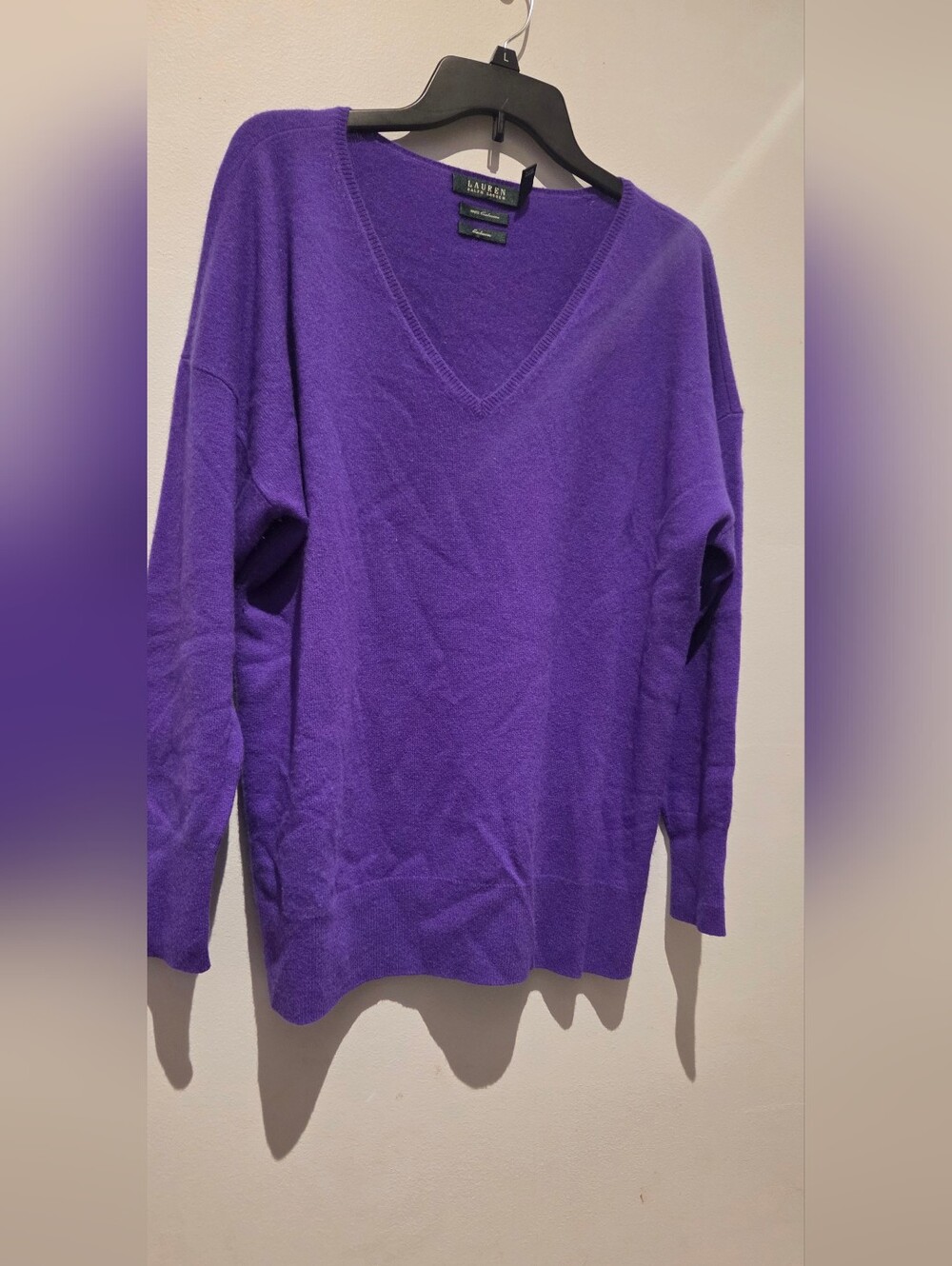 Lauren Ralph Lauren Plus Size V-Neck 100% CASHMERE Sweater Purple EUC Size 2X